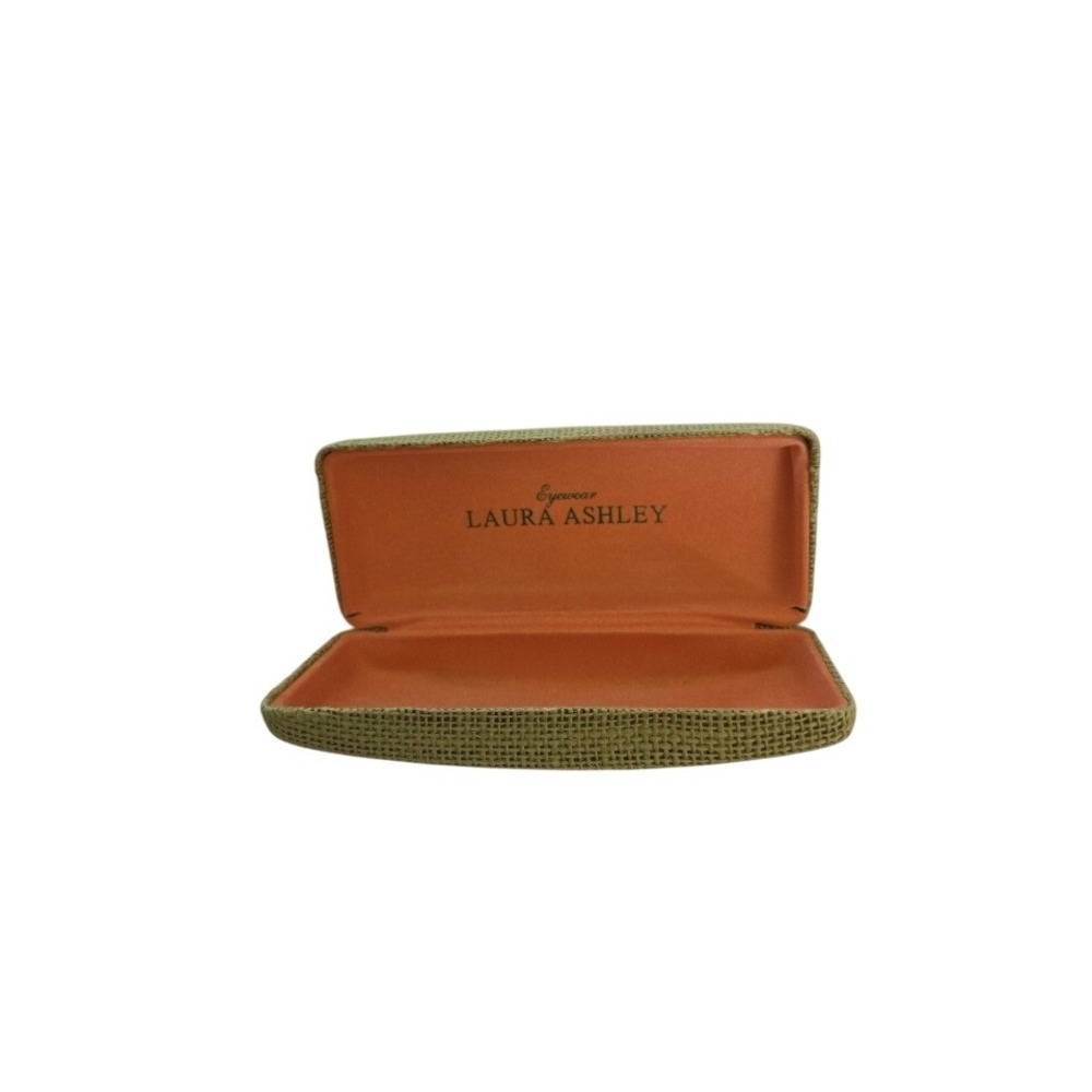 Vintage Laura Ashley Eyewear Case Green Burlap Woven Orange Interior Hard Shell